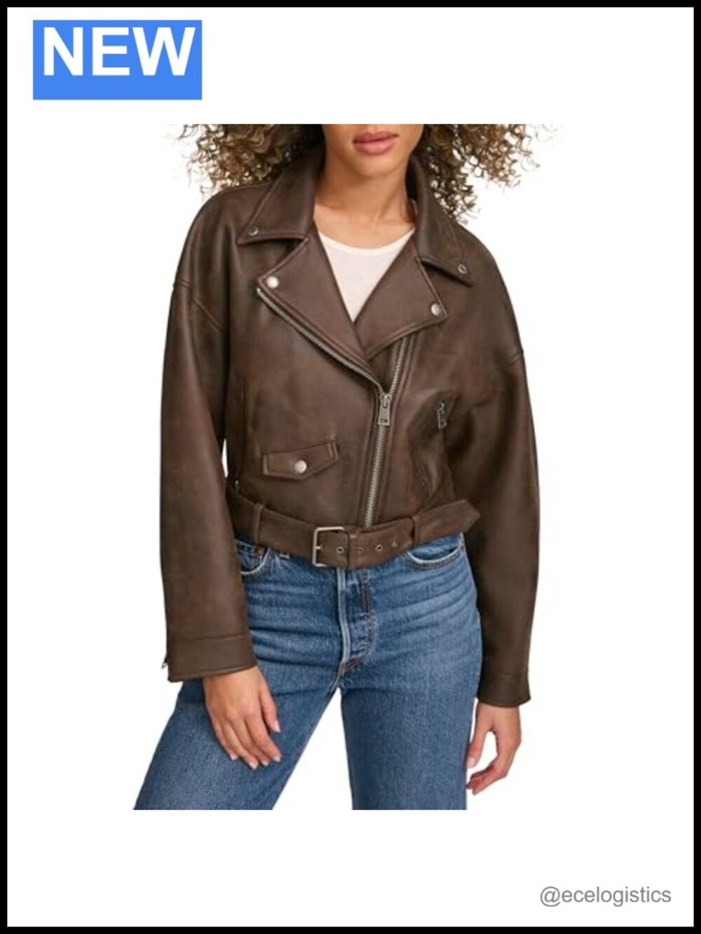 Faux Leather Cropped Moto Jacket Relaxed Fit Zipper Pockets Women's
